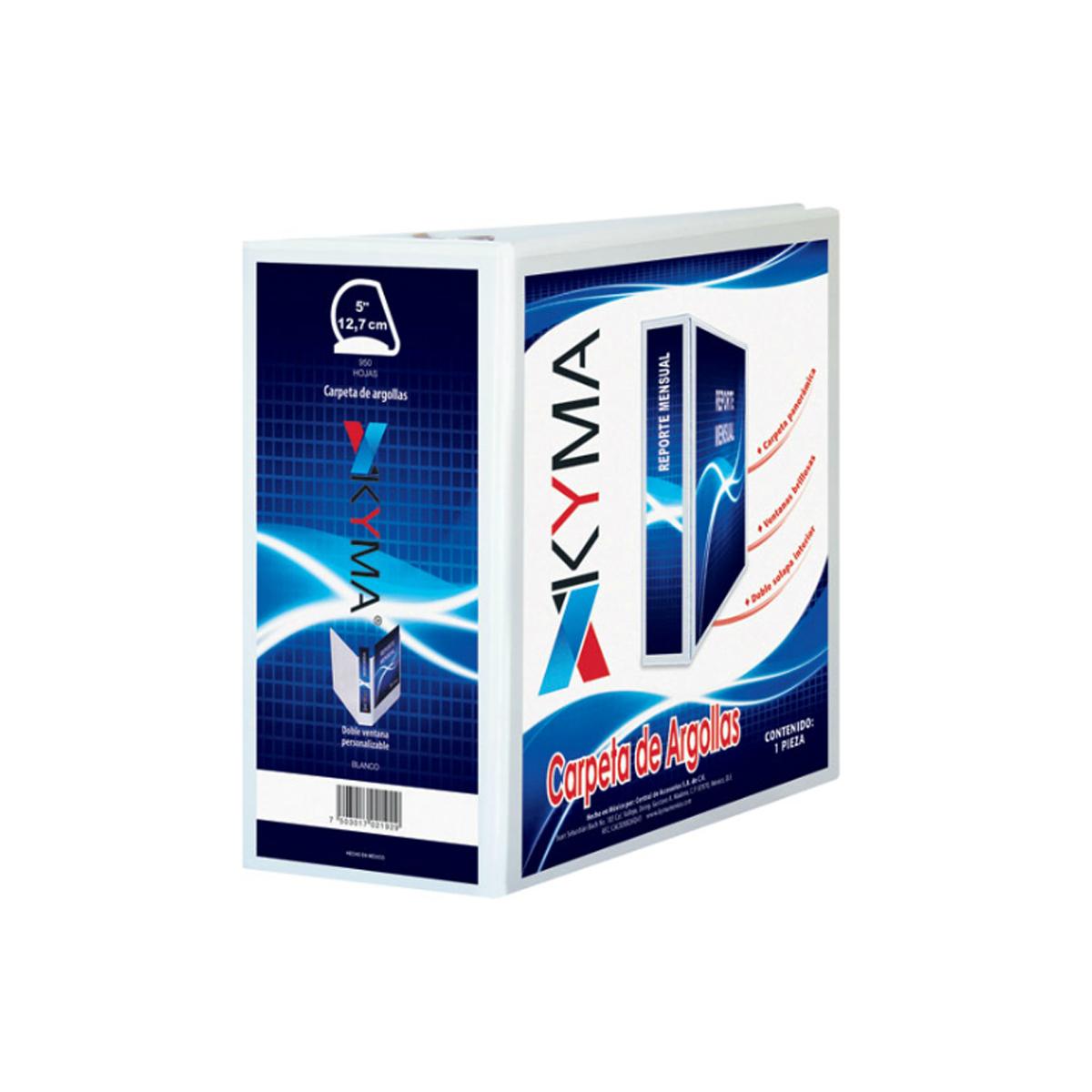 Carpeta Panorámica Kyma De Vinil Tamaño Carta 5" Aro En "D" Blanca Cpkcbhd-500-Bca