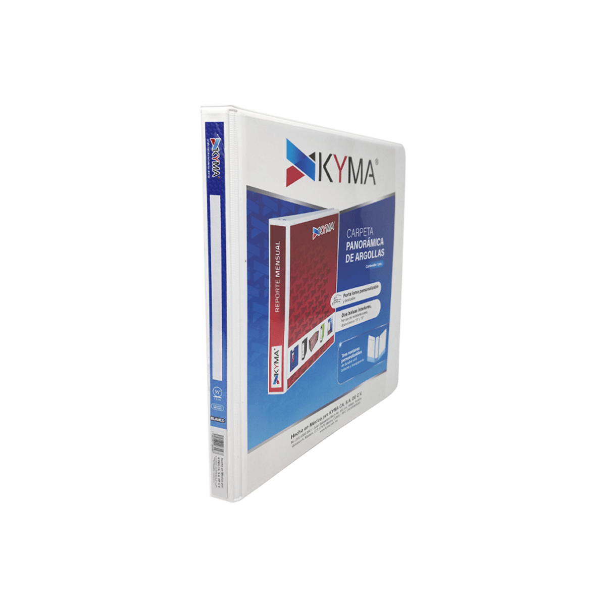 Carpeta Panorámica Kyma De Vinil Tamaño Carta 1/2" Aro En "O" Blanca Cpkcbho-050-Bco