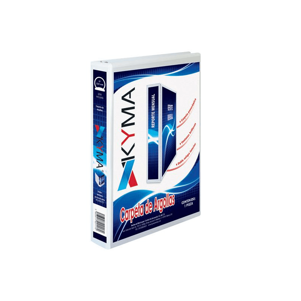 Carpeta Panorámica Kyma De Vinil Tamaño Oficio 1" Aro En "O" Blanca Cpkcbho-100-Bcof