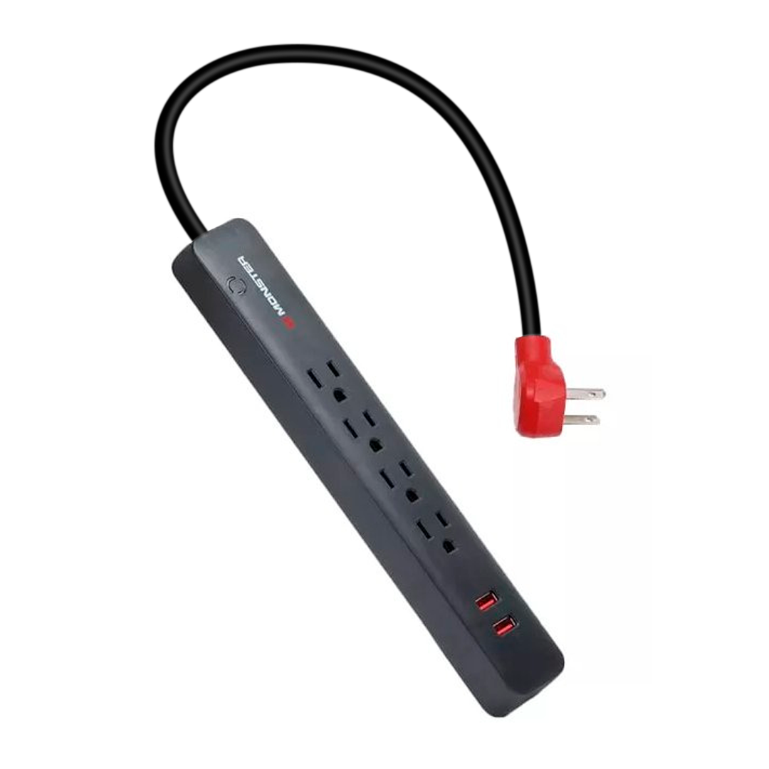 Supresor De Picos Monster De 600J 4 Contactos Nema 5-15R 2 Puertos Usb Negro 2Mnac0250B0L2