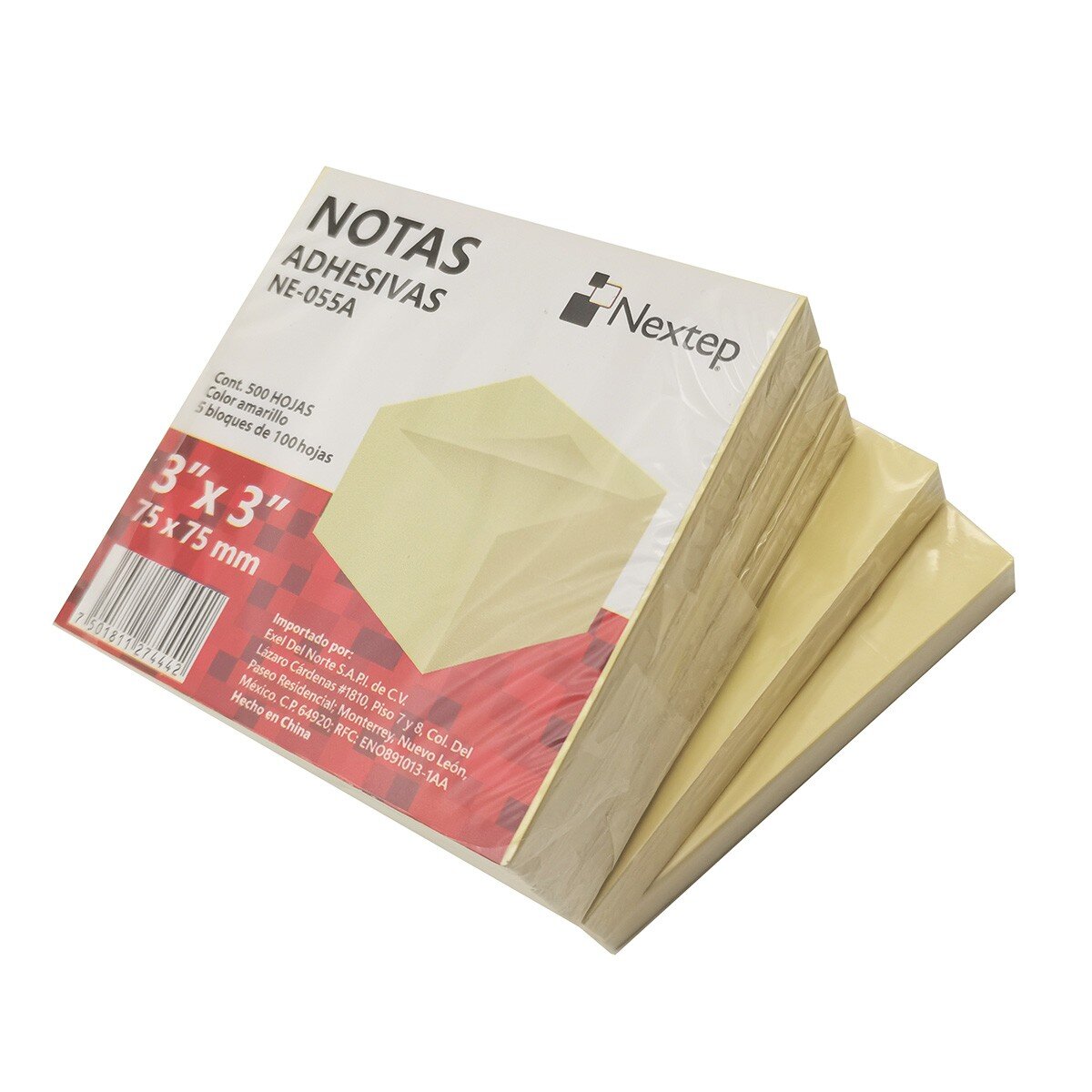 Notas Adhesivas Nextep Ne-055A 3"X3" Amarillo 5 Bloques 500 Hojas
