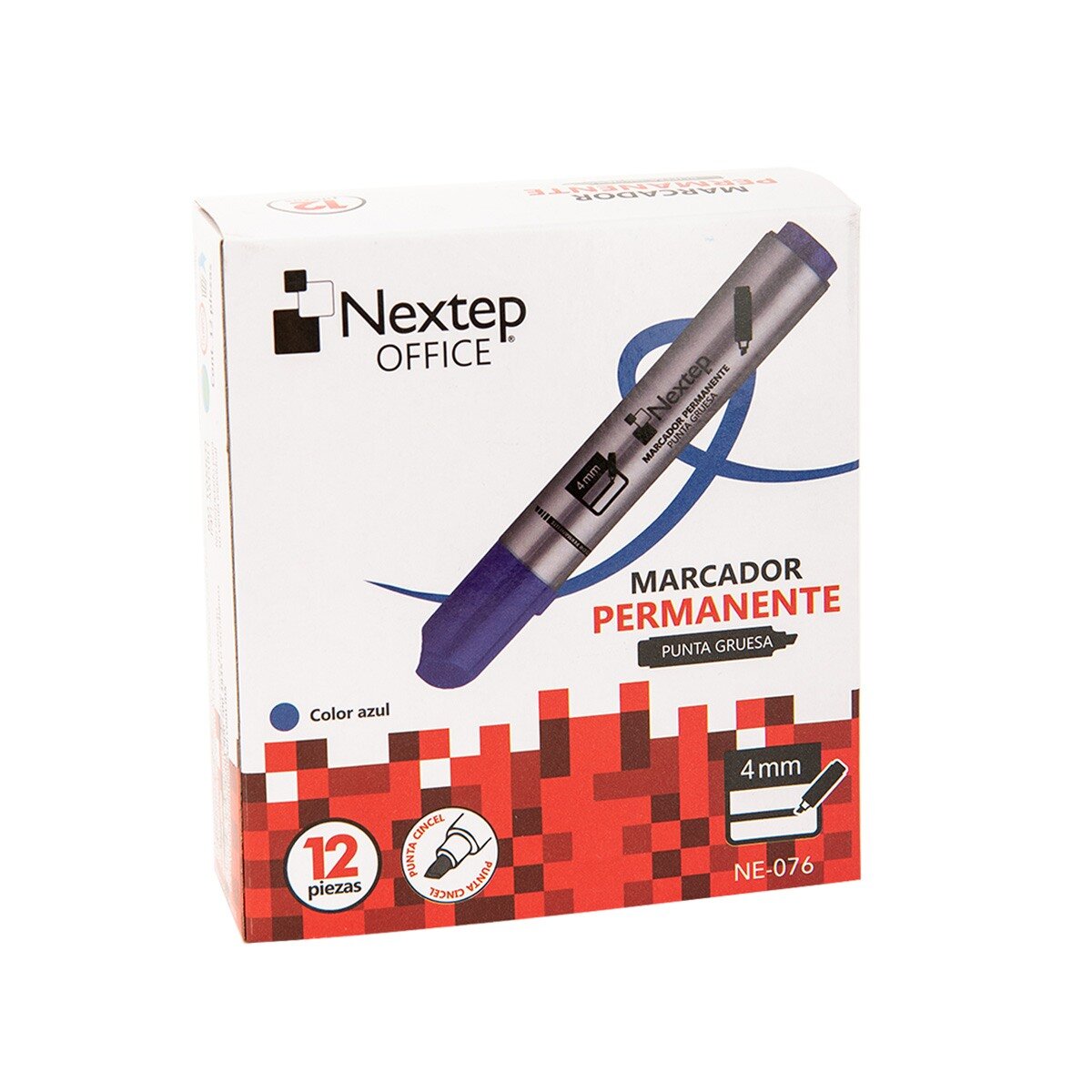 Marcador Permanente Nextep Punta Gruesa Cincel 4Mm Azul Paq C/12 Pzas NE-076