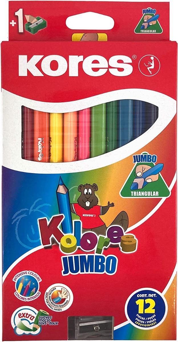 Colores Triangulares Kores Jumbo 5Mm Estuche Paq C/12