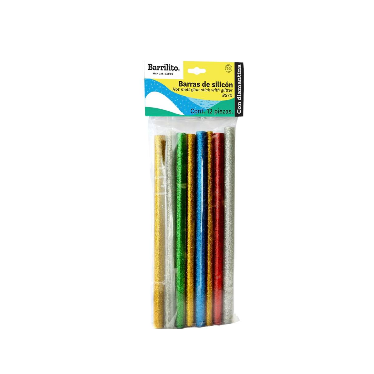 Barras De Silicon Barrilito 7Mm Diamantina Bolsa C/12 Pzas