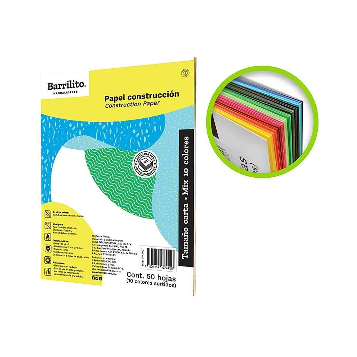 Block Papel Construccion Barrilito Mix Carta Colores C/50 Hojas