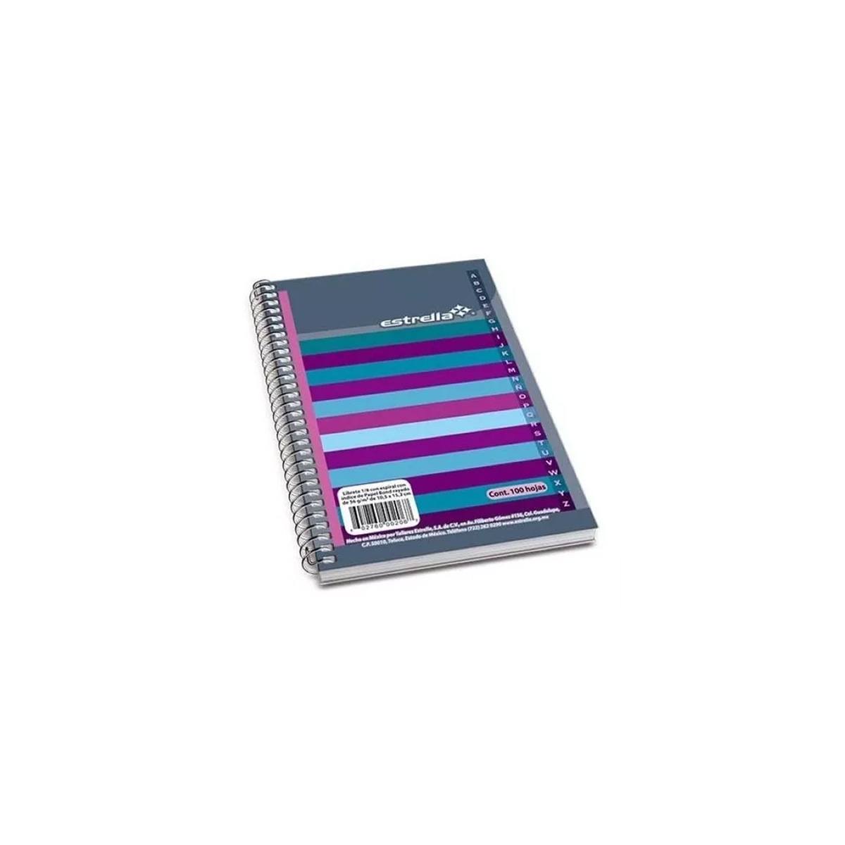 Libreta Estrella 1/8 Espiral Raya C/Indice 100 Hjs