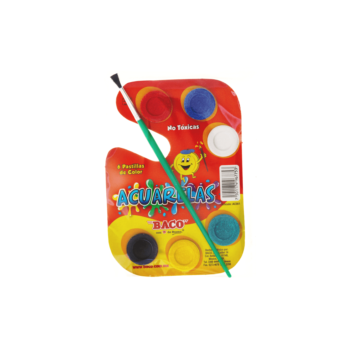 Acuarela Baco Paleta Carton Paq C/6 Colores