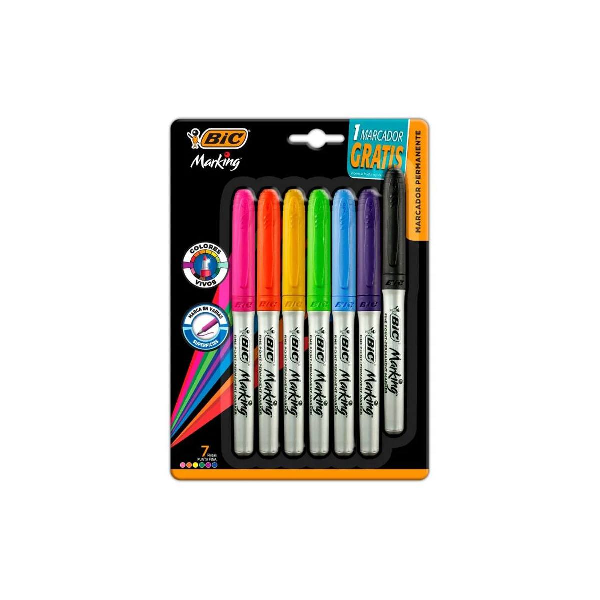 Marcador Bic Marking Permanente Grip Fino Colores Surtidos C/6+1 Pzas