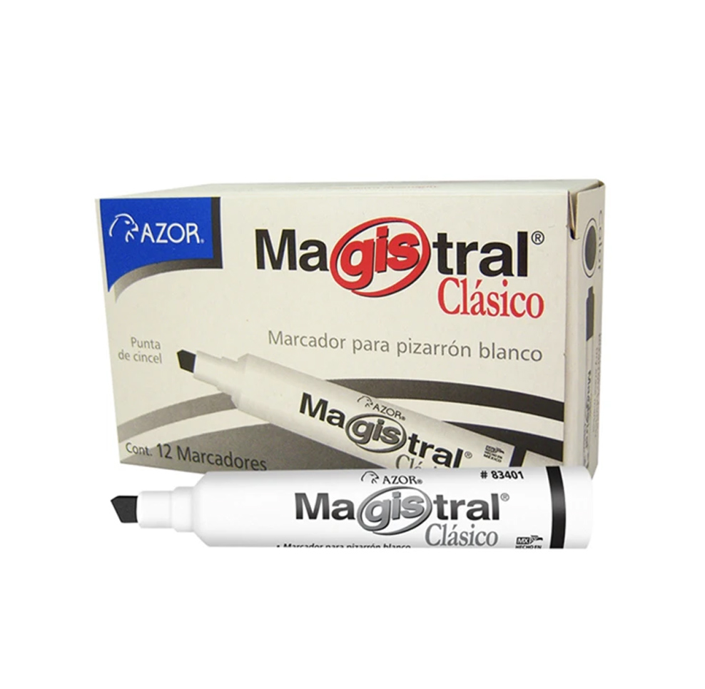 Marcador Magistral Clasico Plastico Pizarron Blanco Negro C/12 Pzas