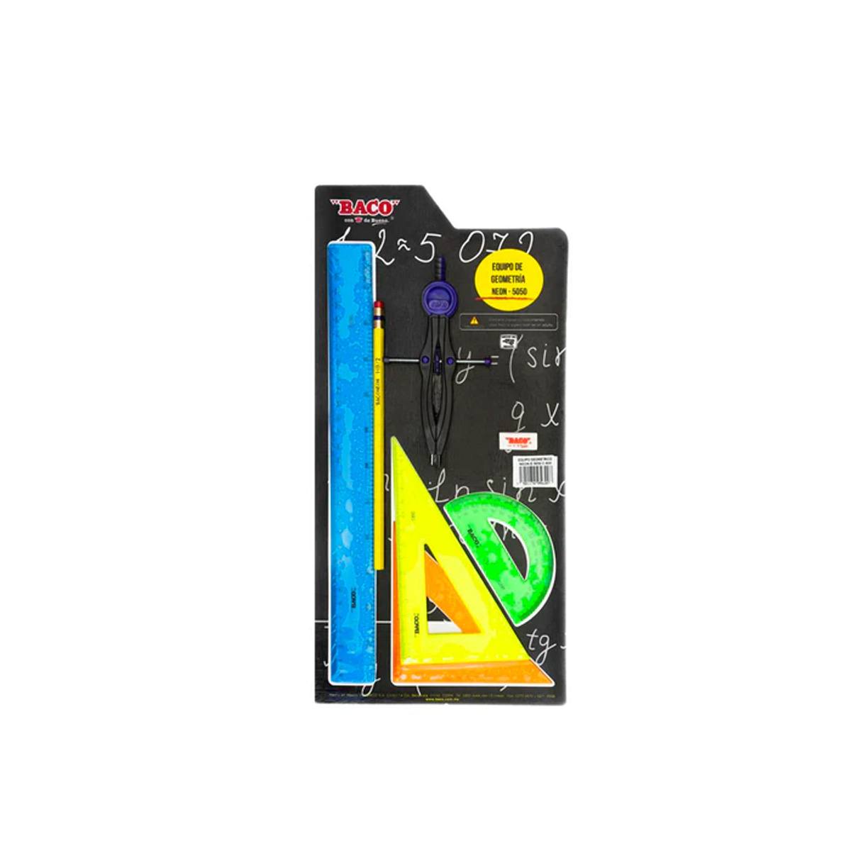 Juego De Geometria Baco Neon 5070 Compas 600