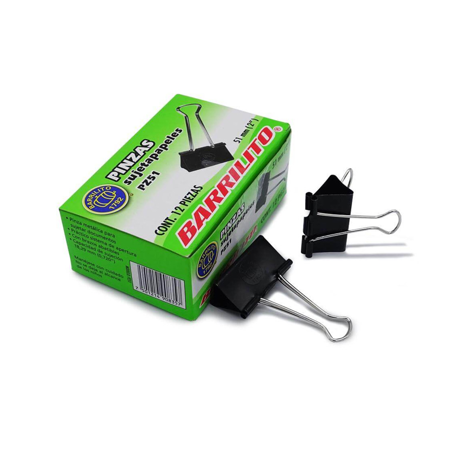 Sujeta Documentos Barrilito 51Mm 2" Caja Paq C/12 Pzas