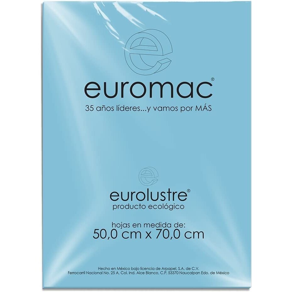 Papel Lustre Euromac Azul Pastel 50X70 24 Hojas