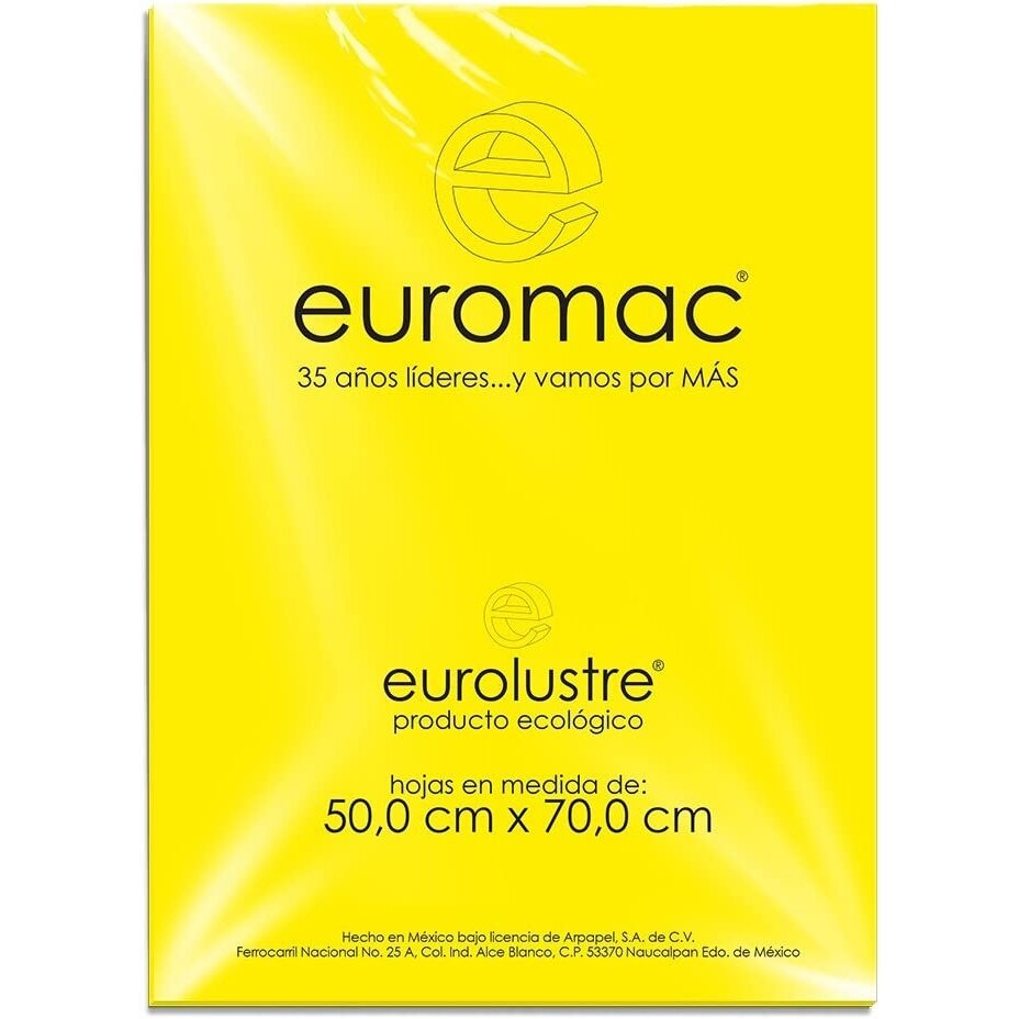 Papel Lustre Euromac Amarillo Canario 50X70 25 Hojas