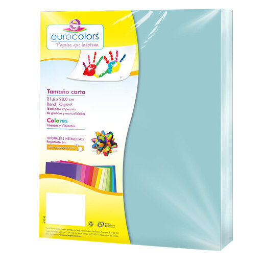 Papel Cortado Eurocolors Carta Azul Pastel C/100