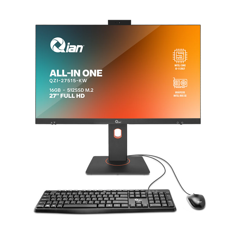 Computadora Aio Qian 27" Qzi-27515-Kw Hd Intel Core I5 16Gb 512Gb Windows 11 Pro Prueba Negro