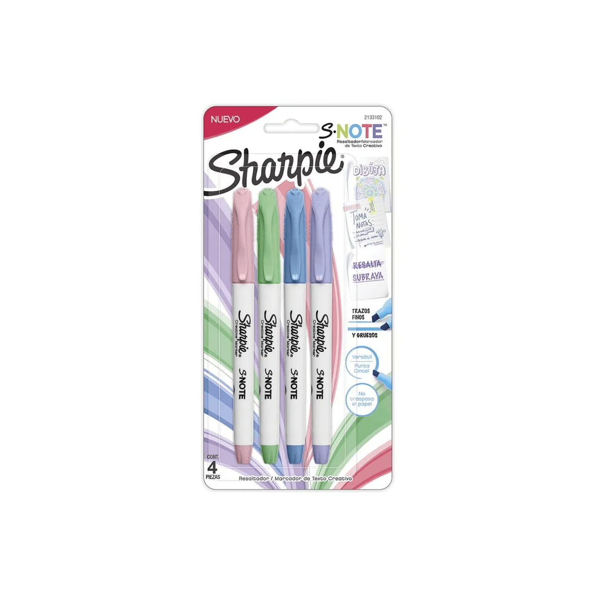 Marcador Sharpie Snote Resaltador Blister Colores Pastel Surtidos Con 4 Piezas 2133102