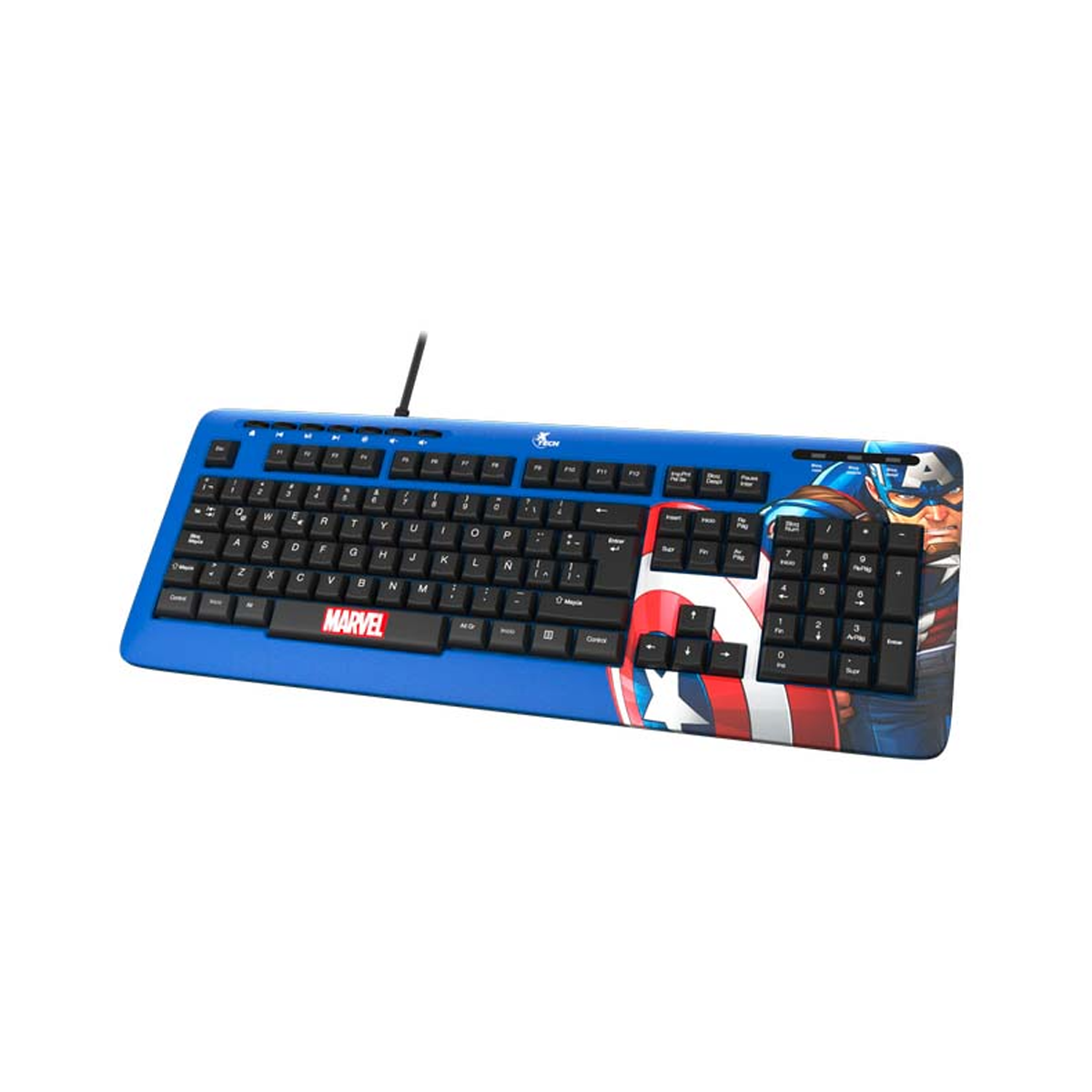 Teclado Xtech Xtk-M401Ca Edicion Capitan America Formato Completo Alambrico Usb Azul Español